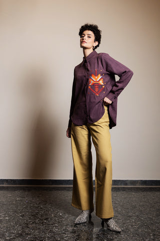 Eggplant Shirt with Embroidery