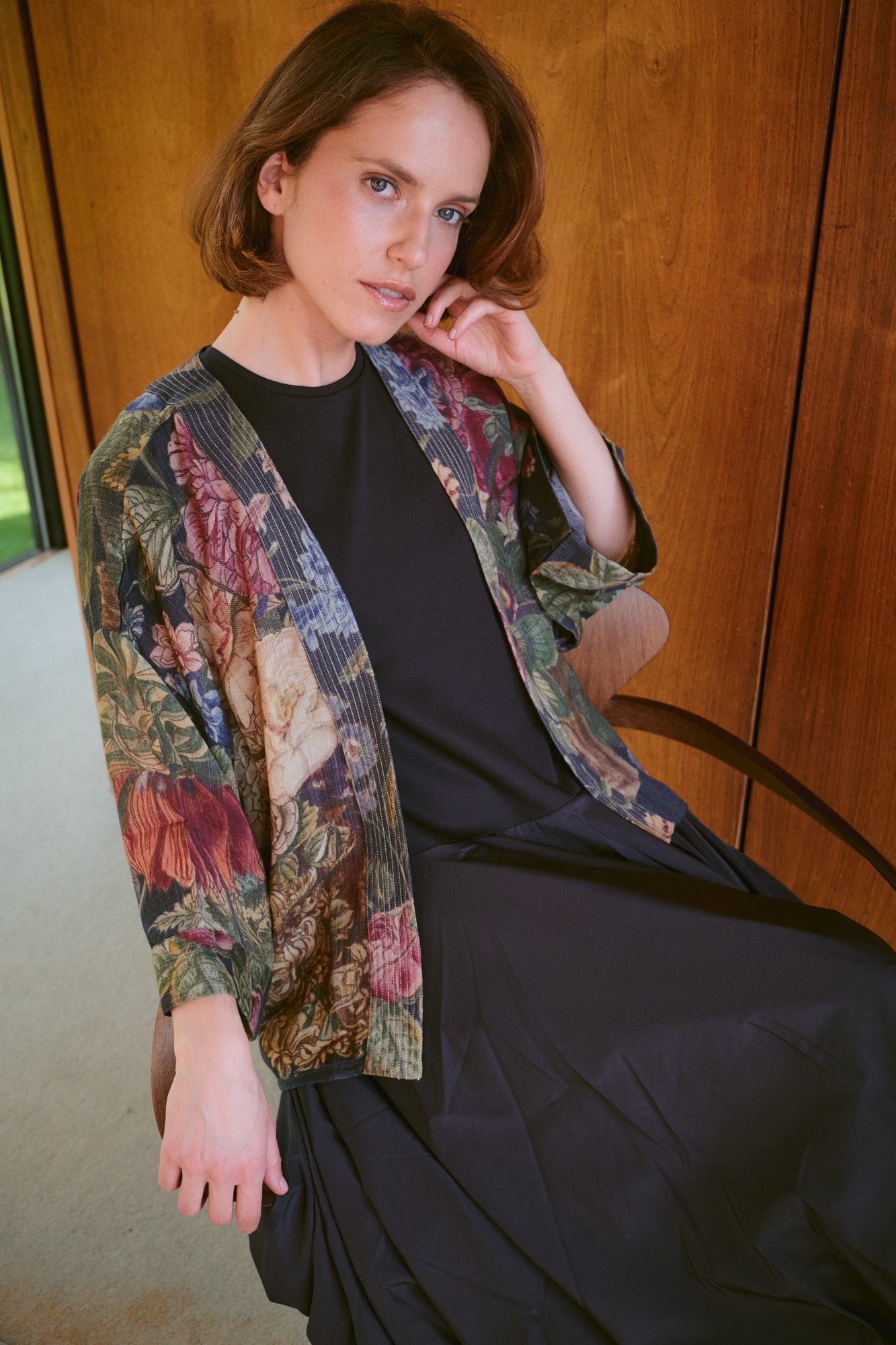 Primula Black Crepe Kimono