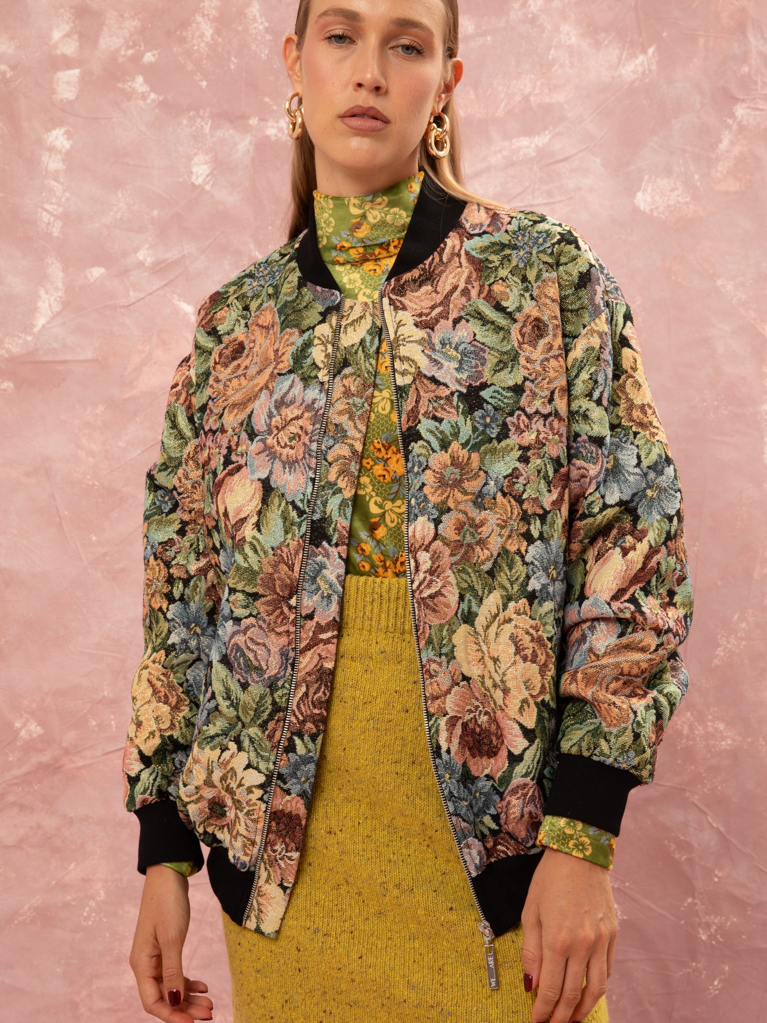 FLORAL JAQUARD BOMBER JACKET