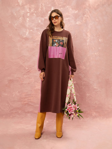 FUTTER OVERSIZED DRESS - BROWN/PINK