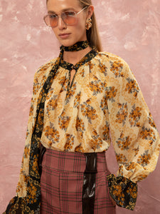 LONG SLEEVE CHIFFON BLOUSE - LACE BOUQUET CREAM