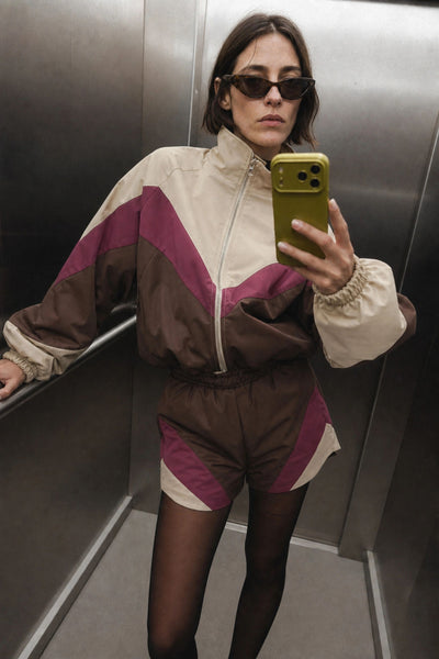 Vintage Style Bomber Jacket - Beige
