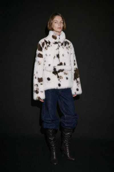 Faux Fur Animal Print Coat - White