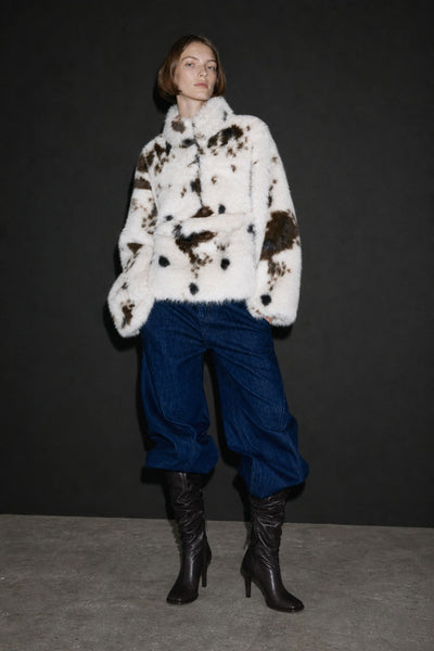 Faux Fur Animal Print Coat - White