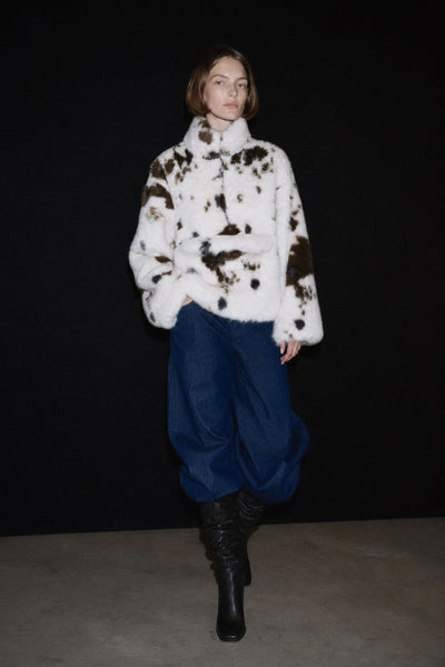 Faux Fur Animal Print Coat - White