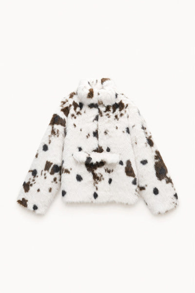 Faux Fur Animal Print Coat - White