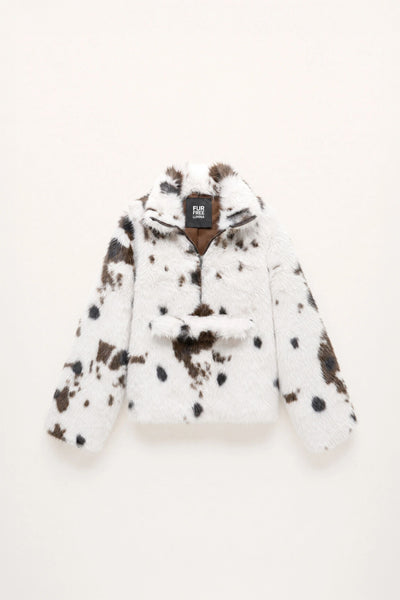 Faux Fur Animal Print Coat - White