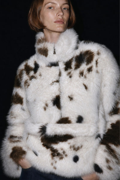 Faux Fur Animal Print Coat - White