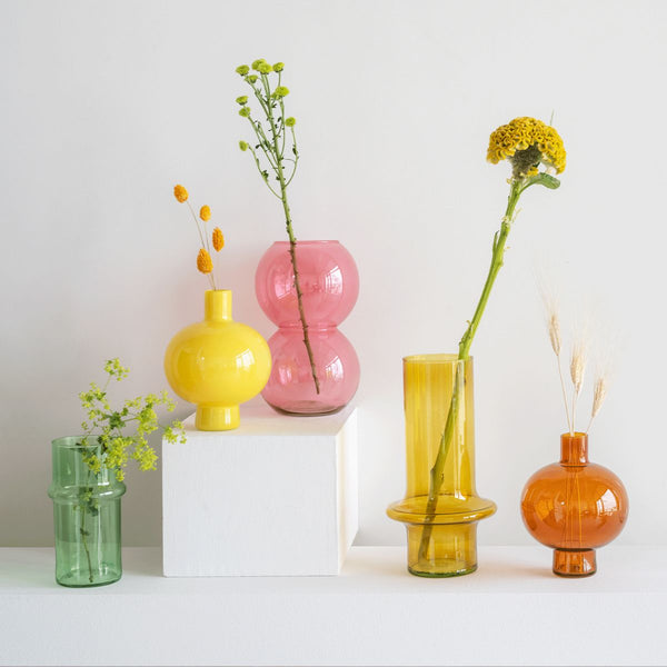 Vase recycled glass round - Golden Oak