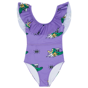 Puff Collar Swimsuit – Golden Gator Purple