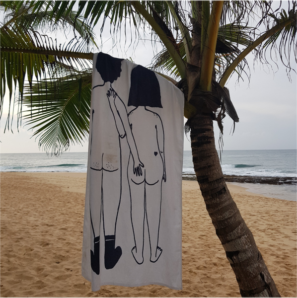 Beach towel naked couple back