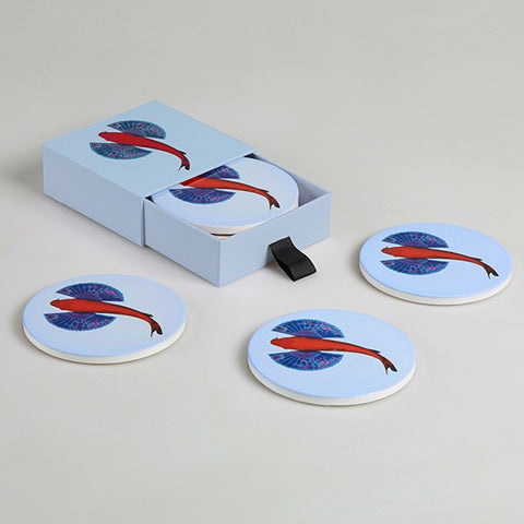Set of 4 ceramic coasters - Fish Koi