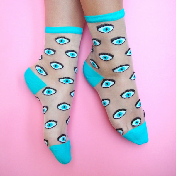 Eyes Blue Sheer Socks