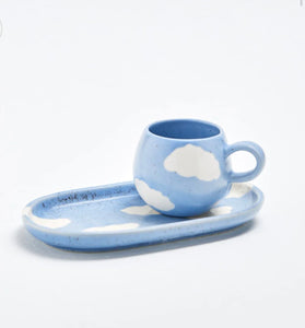Cloud Esspresso  Mug and Tray Set - Blue