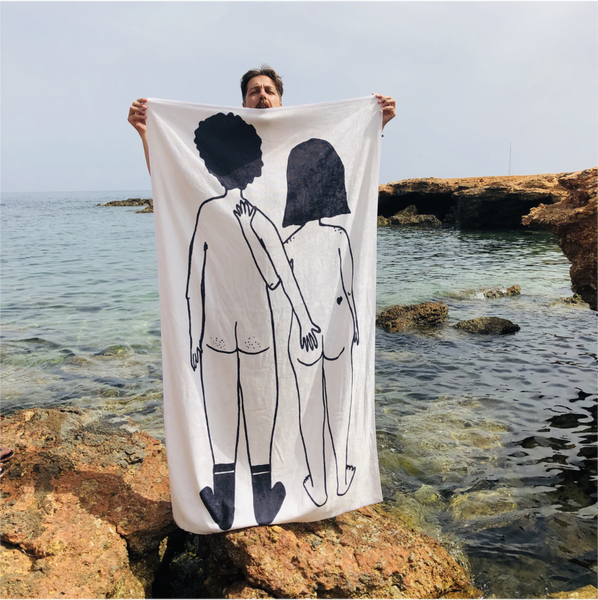 Beach towel naked couple back